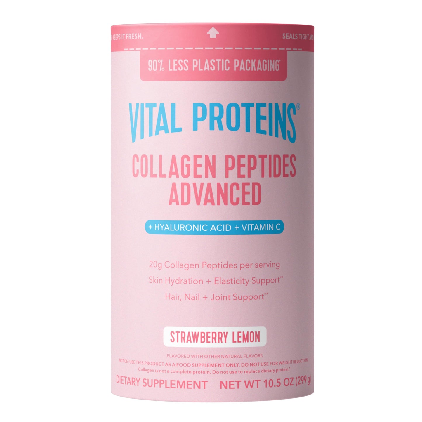 Vital Proteins Collagen Peptides Powder Advanced with Hyaluronic Acid & Vitamin C, 20oz Collagen Protein, Unflavored, 27 Servings