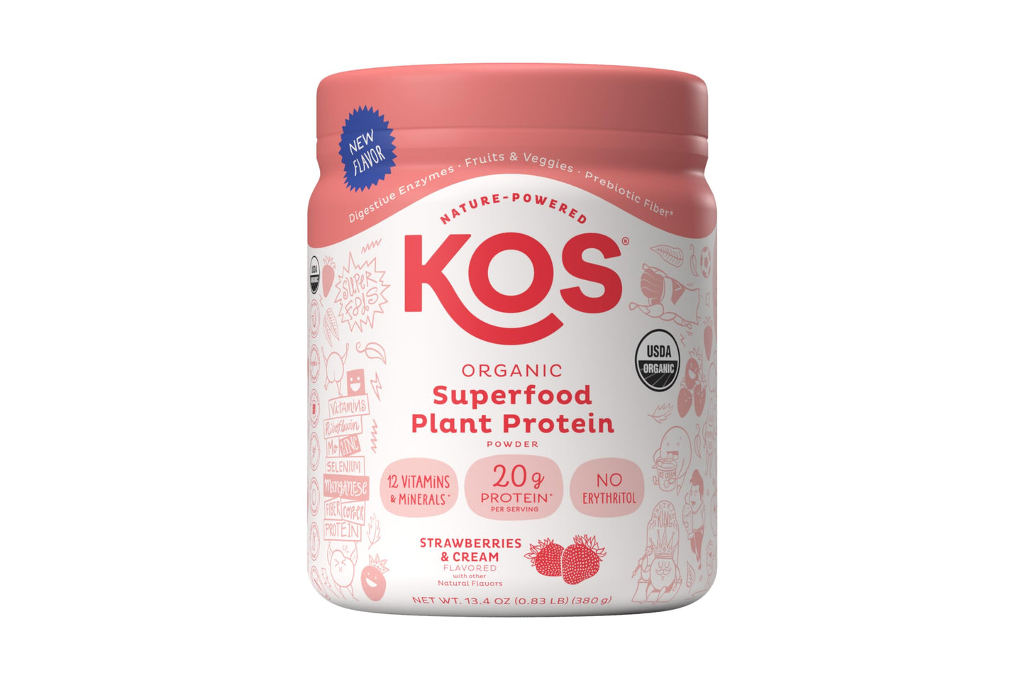KOS Organic Vegan Protein Powder with 50mg Caffeine, Salted Caramel Coffee - Pea Protein Blend, Plant Based Superfood Rich in Vitamins & Minerals - Meal Replacement for Women & Men, 28 Servings