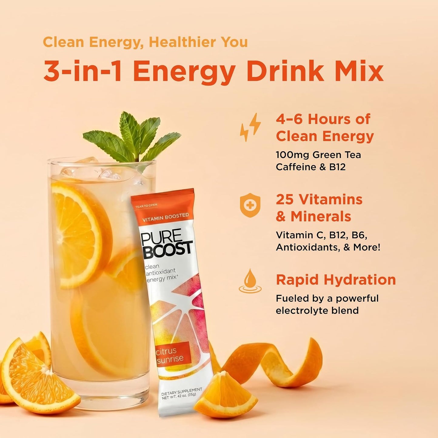 Pureboost Sugar-Free Clean Energy Booster Drink Mix, Combo Pack 30ct | Citrus, Berry & Acai. B12 vitamins, low sodium electrolytes & antioxidants. 25 vitamins and minerals. No sucralose.
