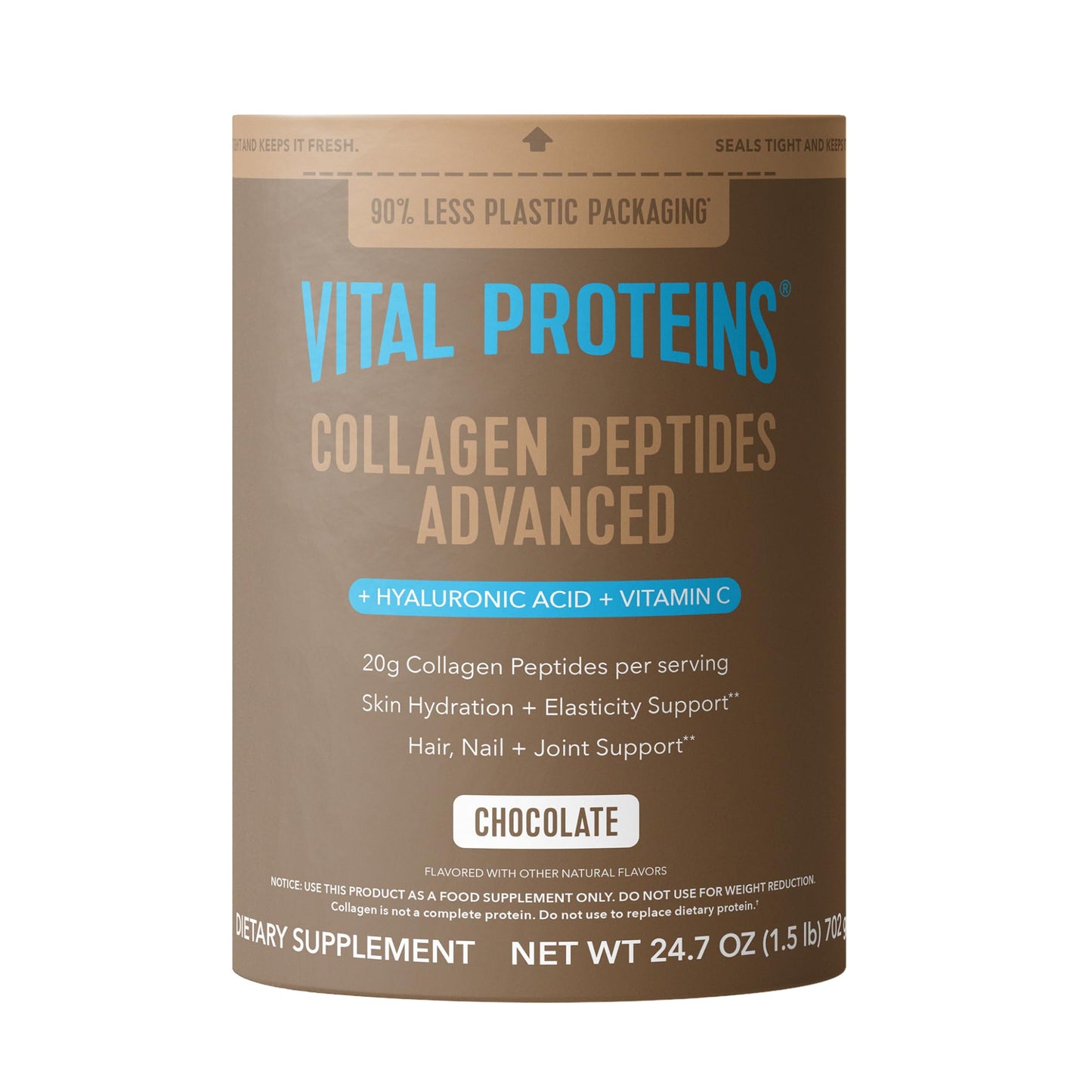 Vital Proteins Collagen Peptides Powder Advanced with Hyaluronic Acid & Vitamin C, 20oz Collagen Protein, Unflavored, 27 Servings