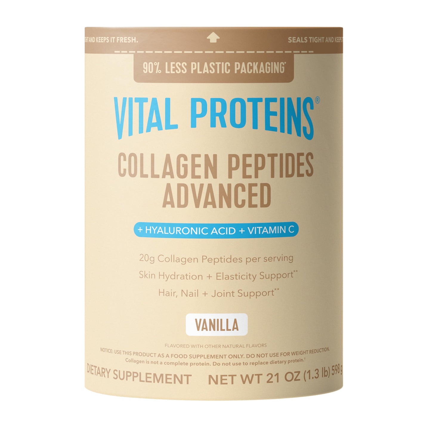 Vital Proteins Collagen Peptides Powder Advanced with Hyaluronic Acid & Vitamin C, 20oz Collagen Protein, Unflavored, 27 Servings