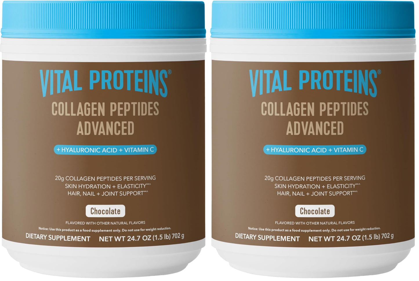 Vital Proteins Collagen Peptides Powder Advanced with Hyaluronic Acid & Vitamin C, 20oz Collagen Protein, Unflavored, 27 Servings
