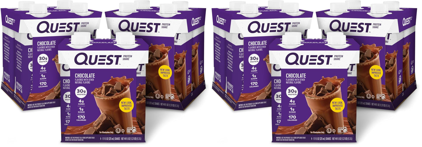 Quest Nutrition Ready To Drink Chocolate Protein Shake, 30g Protein, 4g Net Carbs, Gluten Free, Keto Friendly, 11 fl oz - Pack of 12