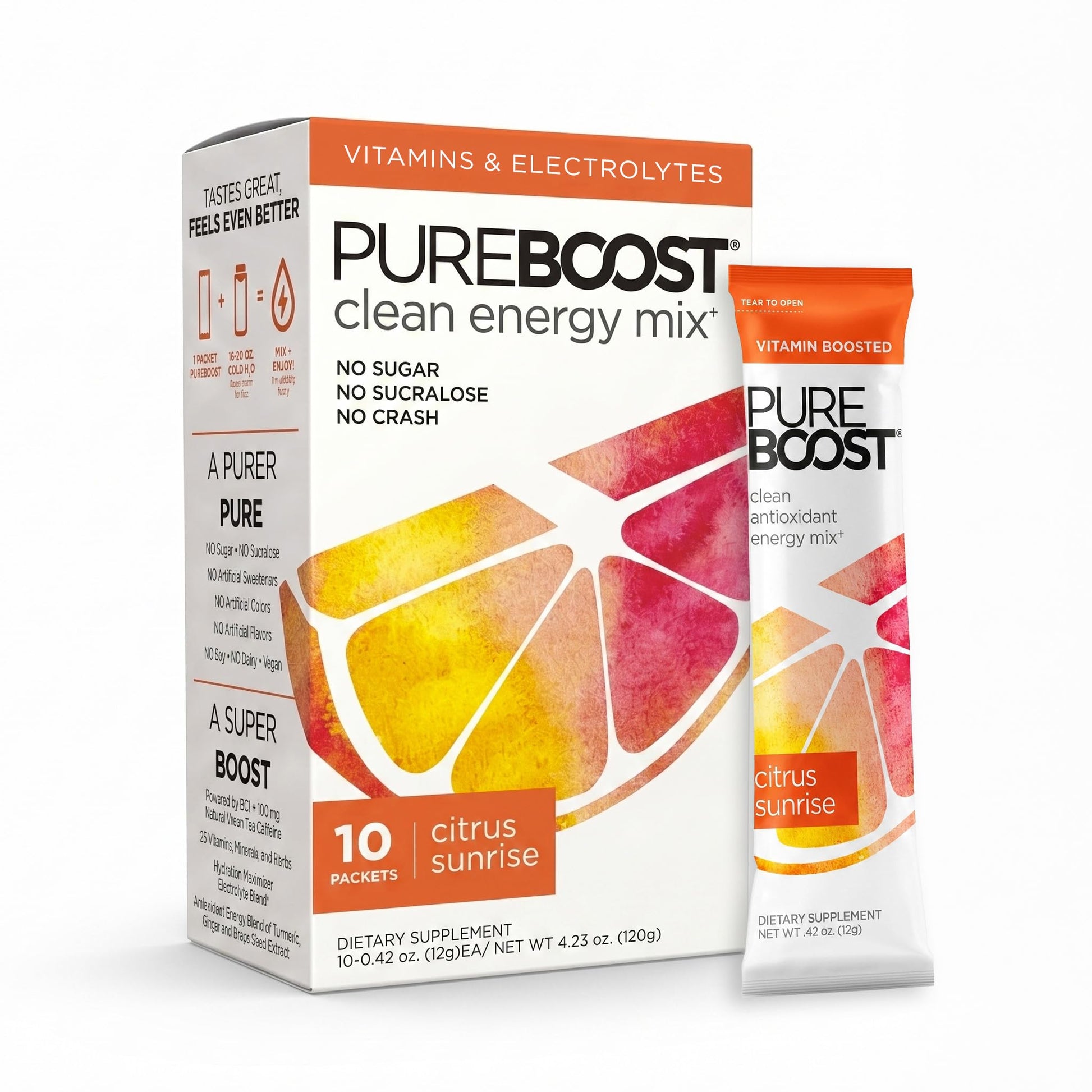 Pureboost Sugar-Free Clean Energy Booster Drink Mix, Combo Pack 30ct | Citrus, Berry & Acai. B12 vitamins, low sodium electrolytes & antioxidants. 25 vitamins and minerals. No sucralose.