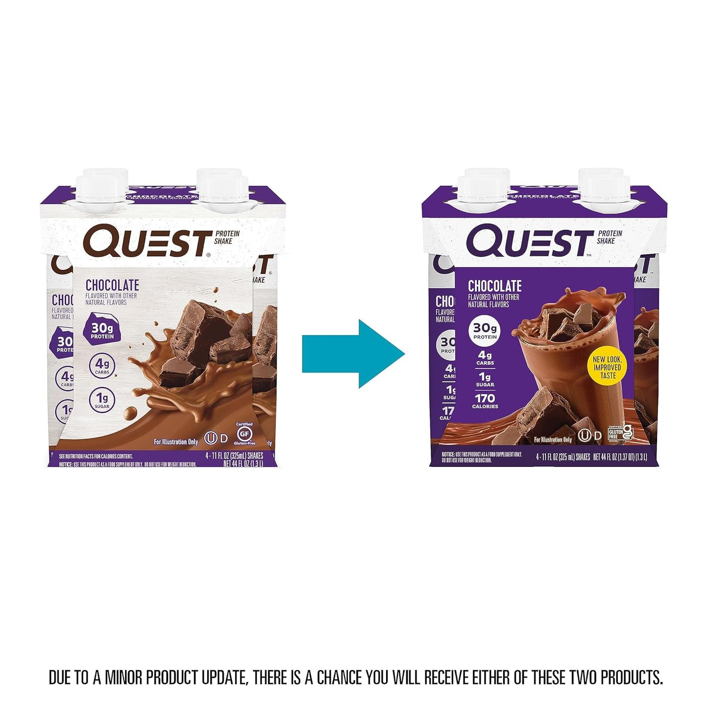 Quest Nutrition Ready To Drink Chocolate Protein Shake, 30g Protein, 4g Net Carbs, Gluten Free, Keto Friendly, 11 fl oz - Pack of 12