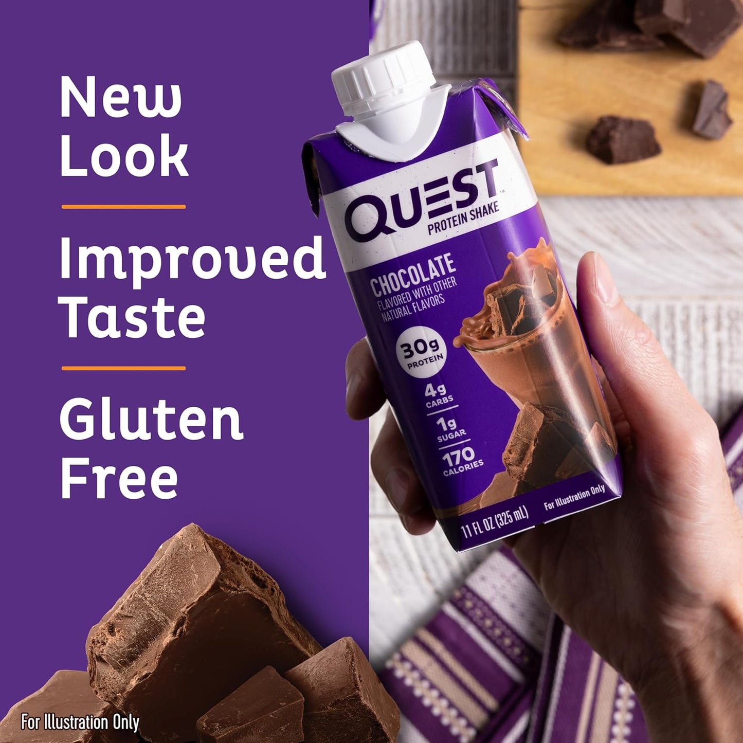Quest Nutrition Ready To Drink Chocolate Protein Shake, 30g Protein, 4g Net Carbs, Gluten Free, Keto Friendly, 11 fl oz - Pack of 12