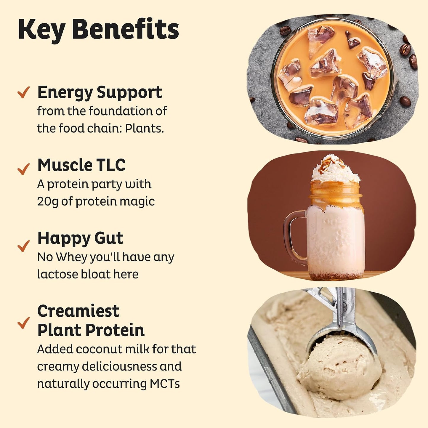 KOS Organic Vegan Protein Powder with 50mg Caffeine, Salted Caramel Coffee - Pea Protein Blend, Plant Based Superfood Rich in Vitamins & Minerals - Meal Replacement for Women & Men, 28 Servings