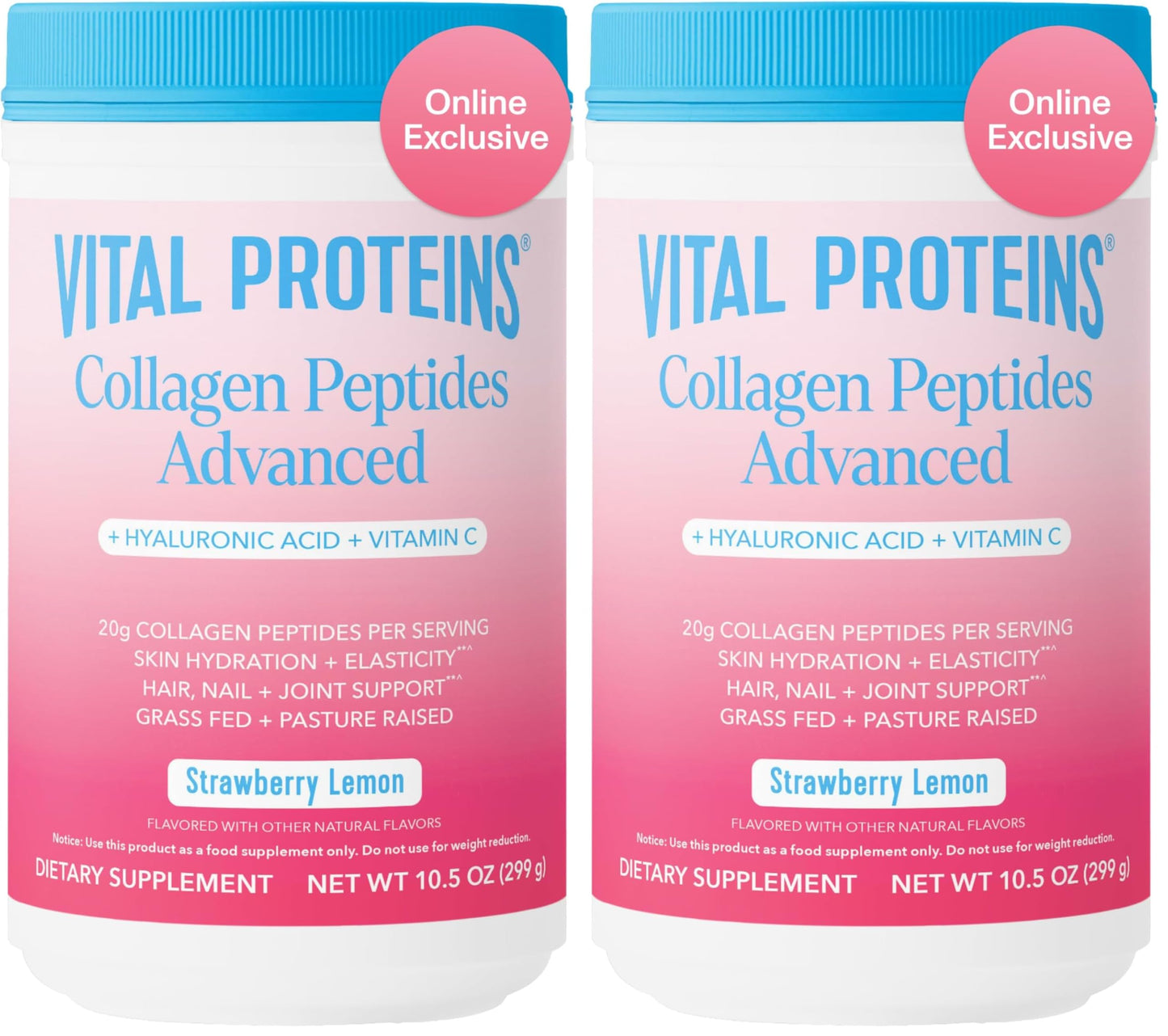 Vital Proteins Collagen Peptides Powder Advanced with Hyaluronic Acid & Vitamin C, 20oz Collagen Protein, Unflavored, 27 Servings