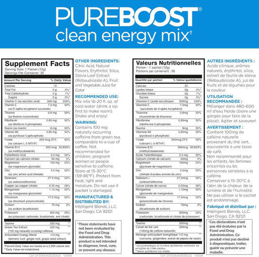 Pureboost Sugar-Free Clean Energy Booster Drink Mix, Combo Pack 30ct | Citrus, Berry & Acai. B12 vitamins, low sodium electrolytes & antioxidants. 25 vitamins and minerals. No sucralose.